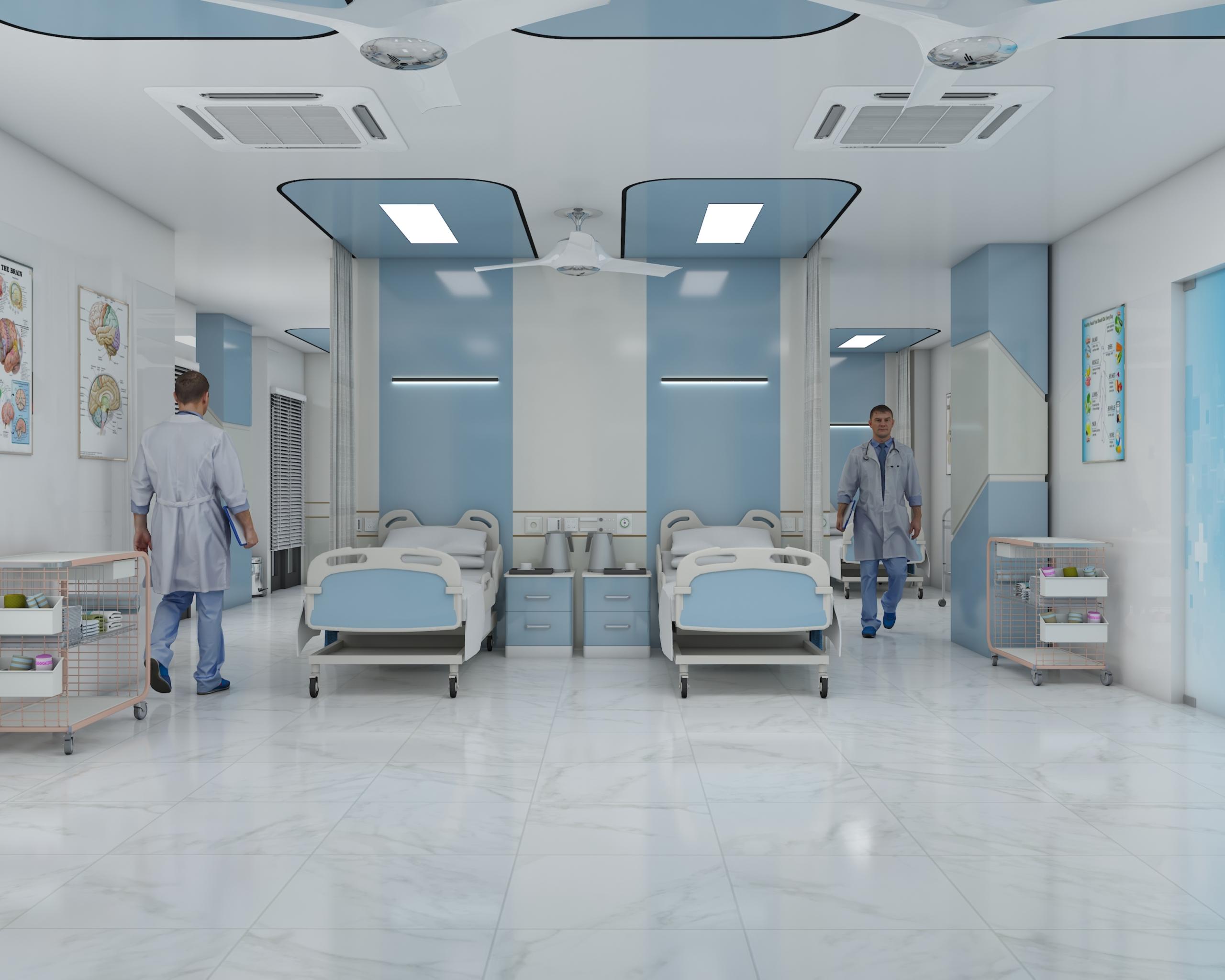 Contemporary hospital patient room interior design concept